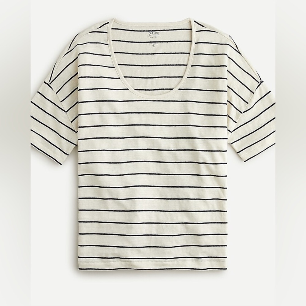 JCrew Relaxed linen scoopneck T-shirt in stripe size small